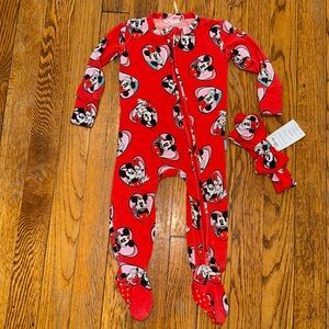 Posh Peanut x Disney Minnie Valentines heart footie and bow bamboo set 6-9
